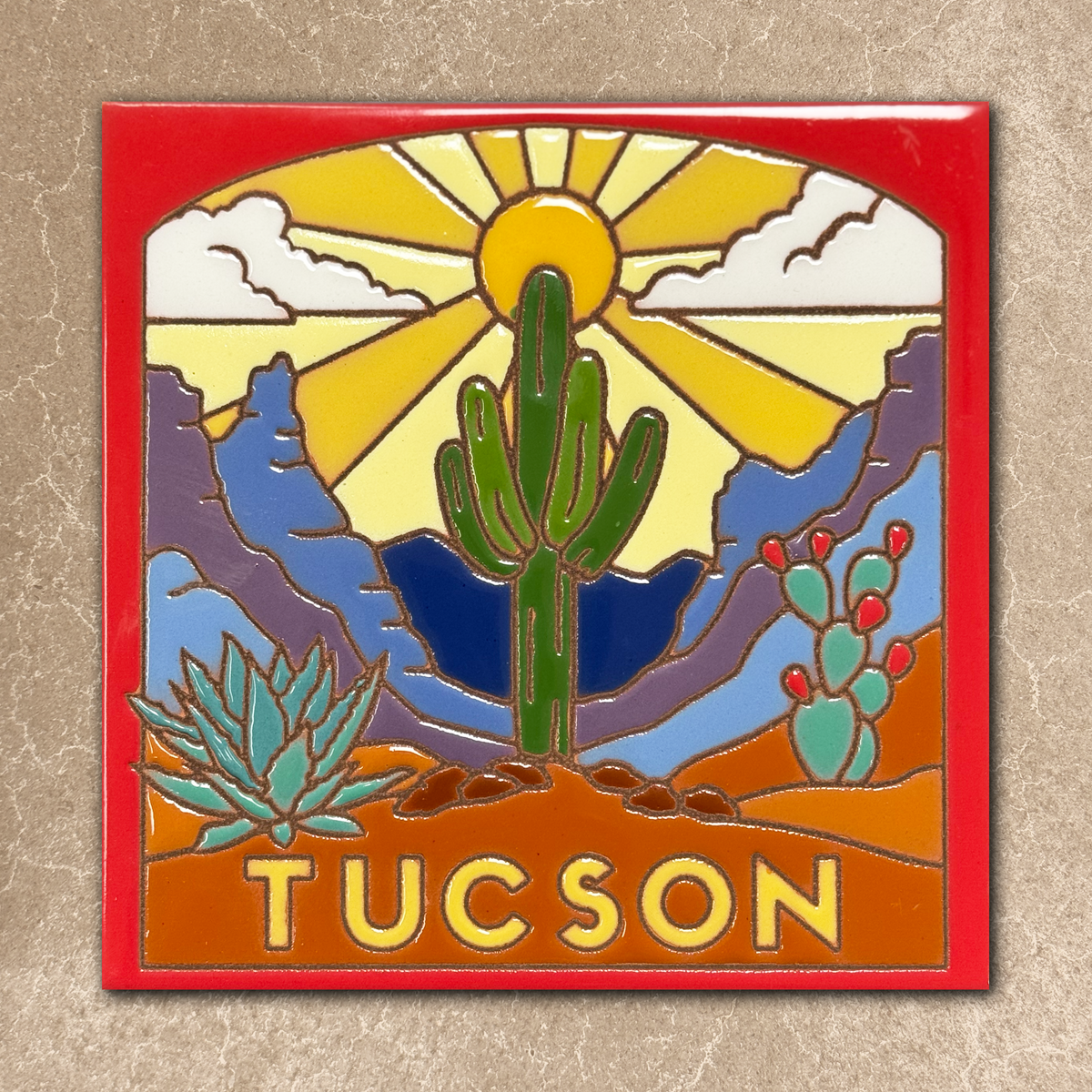 Tucson Saguaro Sunrise Tile (9407), Earthtones Heritage Collection
