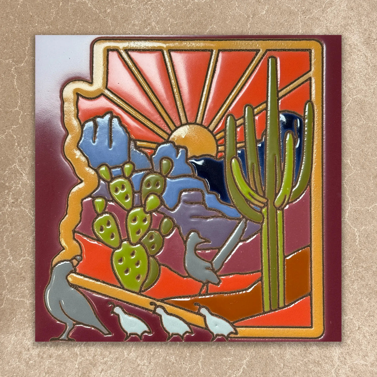 colorful arizona desert tile on beige background