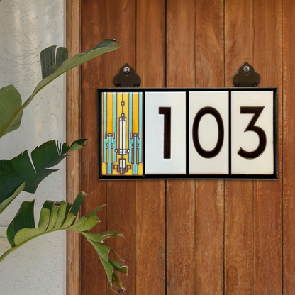 Hand Glazed Tile House Numbers & Custom Address Sign with Frank Lloyd Wright Coonley House Design | Architecture Gift