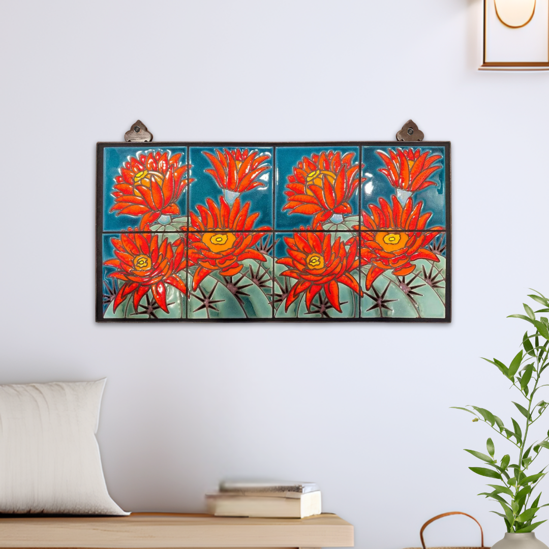 Desert Southwest cactus art featuring blooming hedgehog cactus. wall art