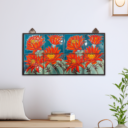Desert Southwest cactus art featuring blooming hedgehog cactus. wall art