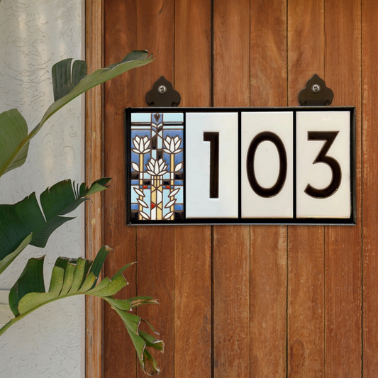 Custom Framed Tile House Number Set: Frank Lloyd Wright© - Waterlilies
