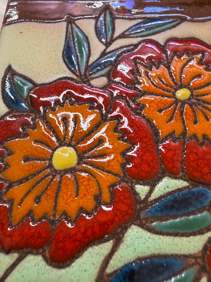 Poppies Tile, Pacific Blue Collection