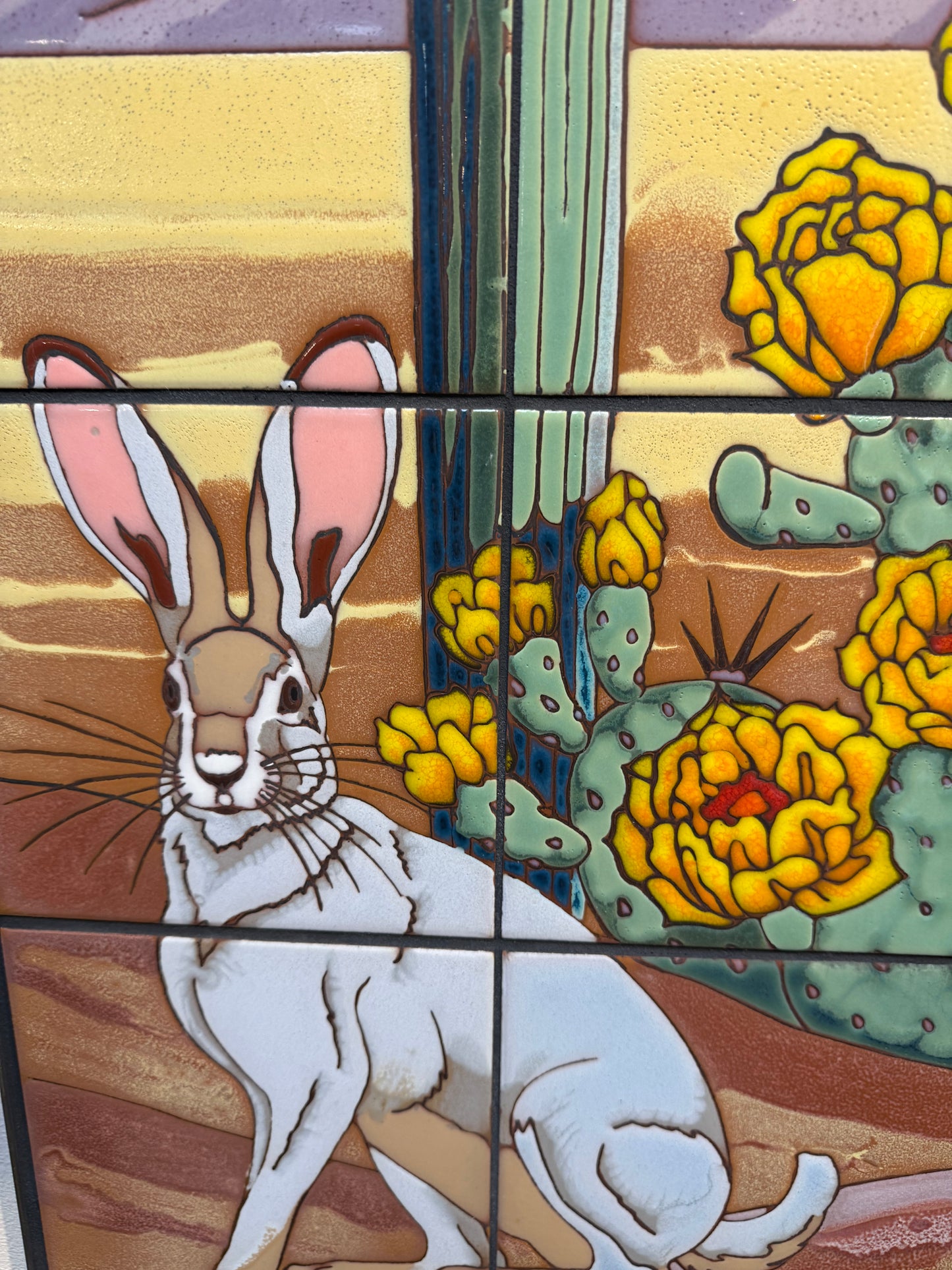 Desert Rabbit with Saguaro 12x36 on Coral Orange