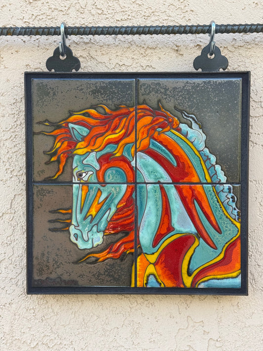 12x12 Firehorse Hand Glazed Tile Mural