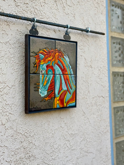 12x12 Firehorse Hand Glazed Tile Mural