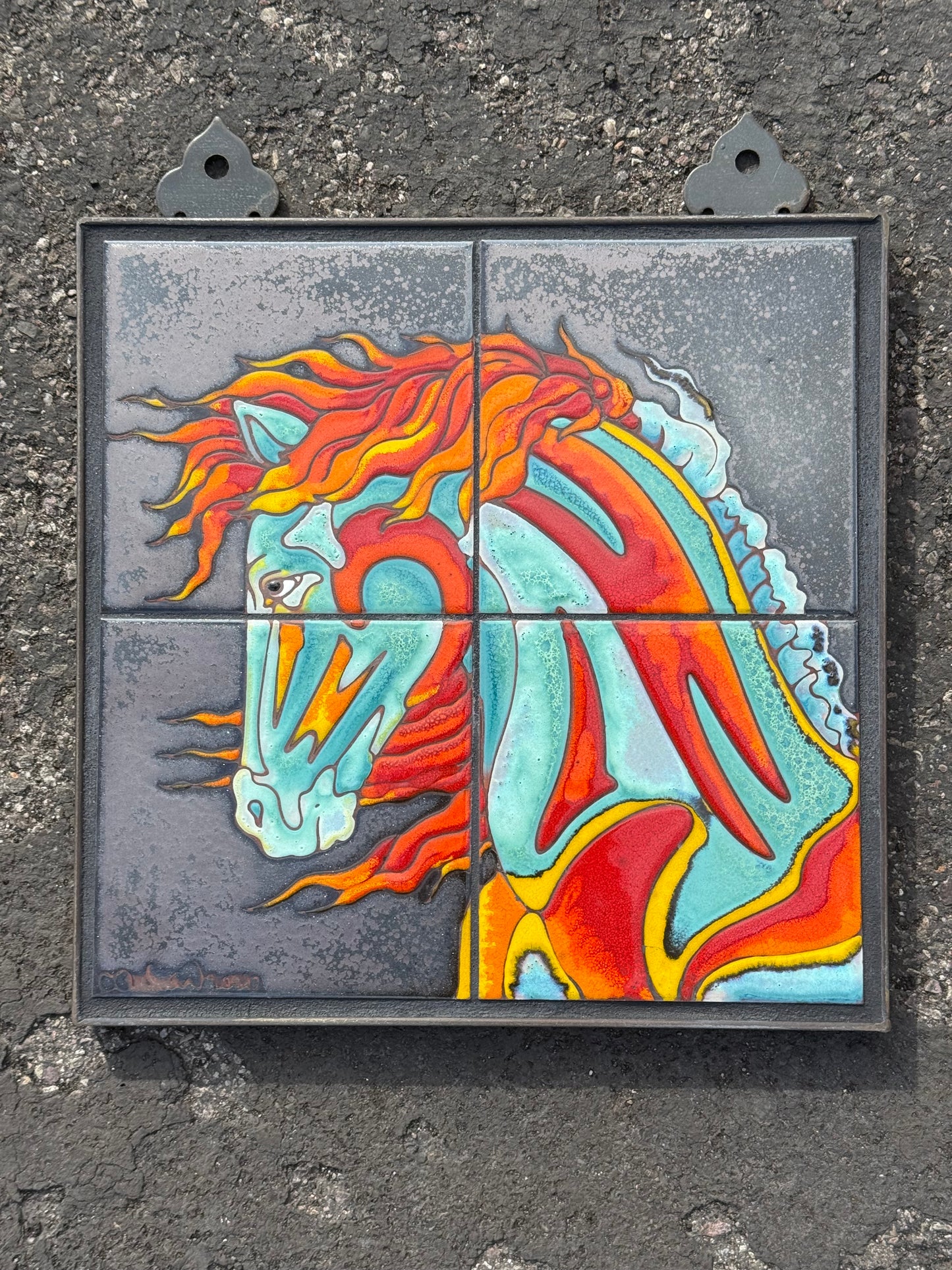 12x12 Firehorse Hand Glazed Tile Mural