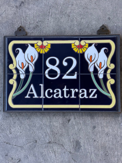 Custom Calla Lily Tile House Sign: 18" Wide by 12" Tall Framed Sign with Personalized Text