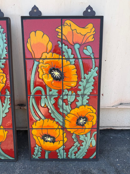 Left Poppies on Red