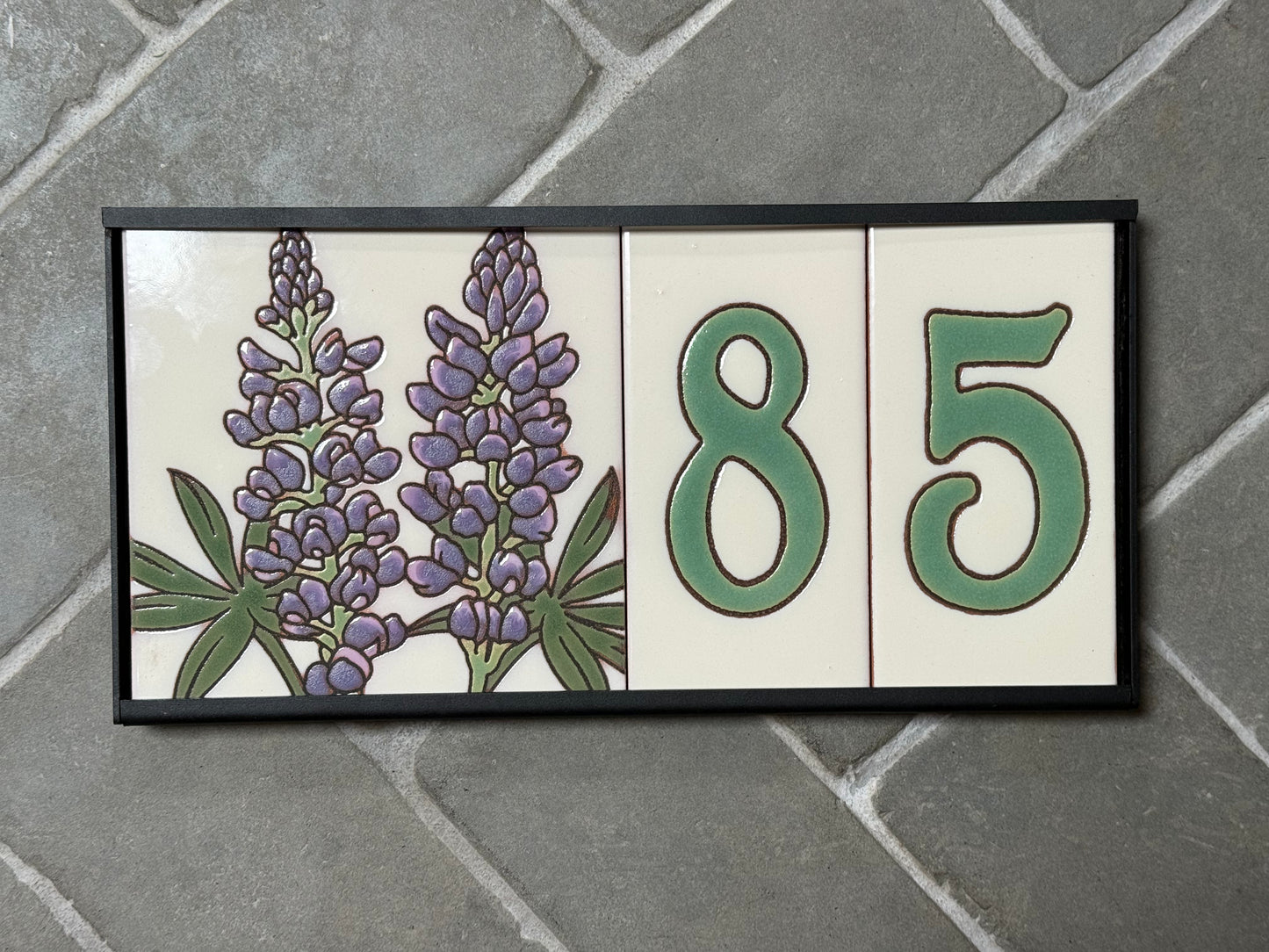 6" Desert Wildflower Tile Address Sign | Green Numbers on Warm White | Loose Number Tiles and Drop-In Frame