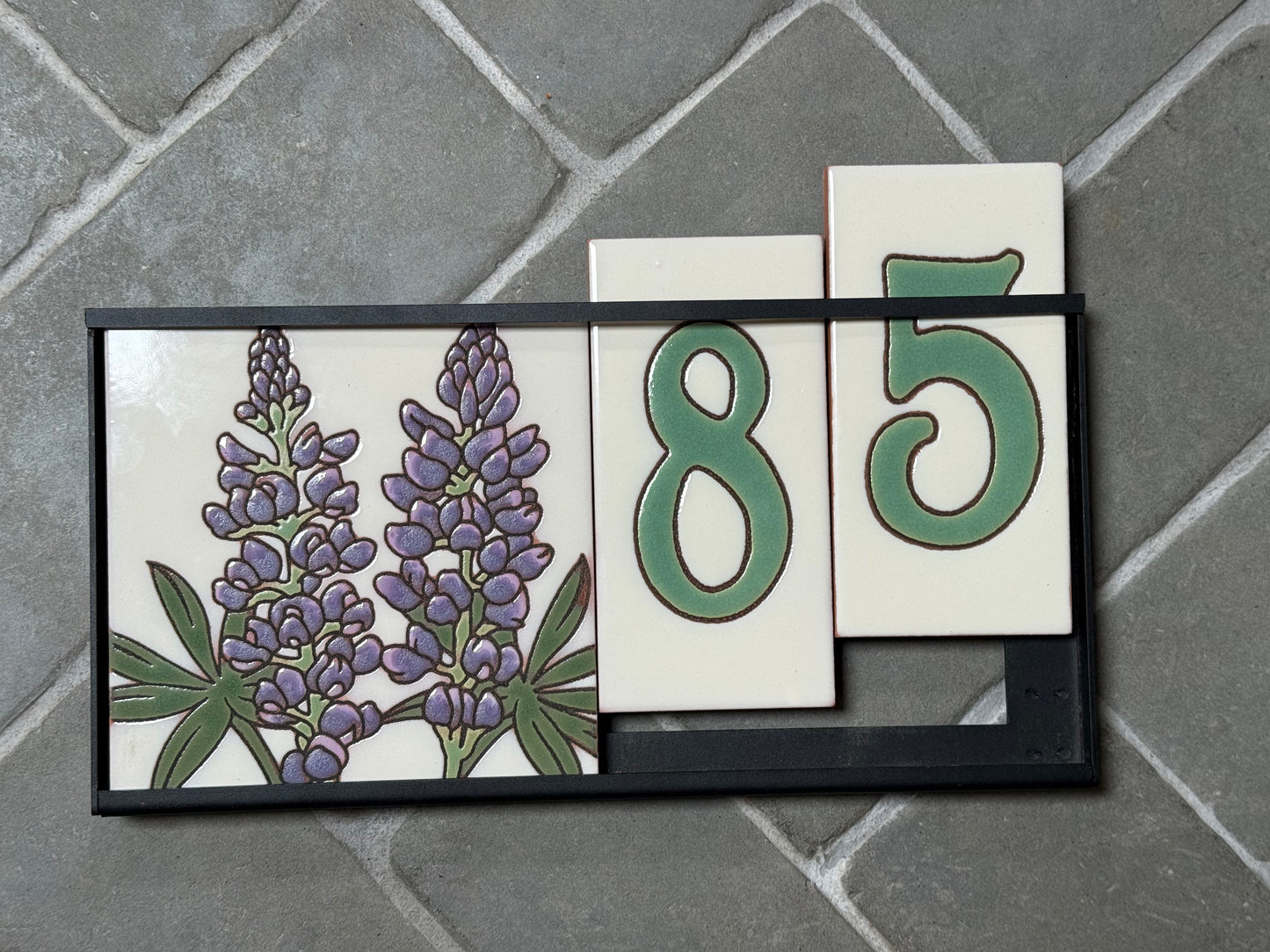 6" Desert Wildflower Tile Address Sign | Green Numbers on Warm White | Loose Number Tiles and Drop-In Frame