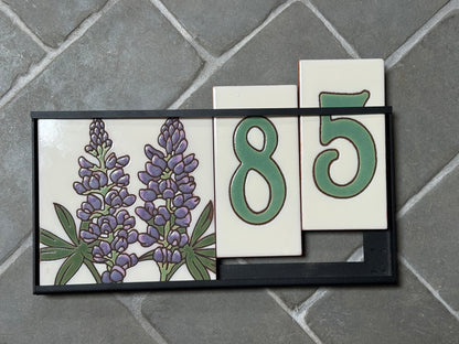6" Desert Wildflower Tile Address Sign | Green Numbers on Warm White | Loose Number Tiles and Drop-In Frame