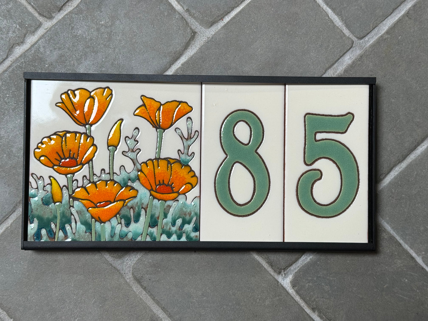 6" Desert Wildflower Tile Address Sign | Green Numbers on Warm White | Loose Number Tiles and Drop-In Frame