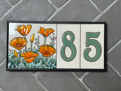 6" Desert Wildflower Tile Address Sign | Green Numbers on Warm White | Loose Number Tiles and Drop-In Frame