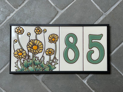 6" Desert Wildflower Tile Address Sign | Green Numbers on Warm White | Loose Number Tiles and Drop-In Frame