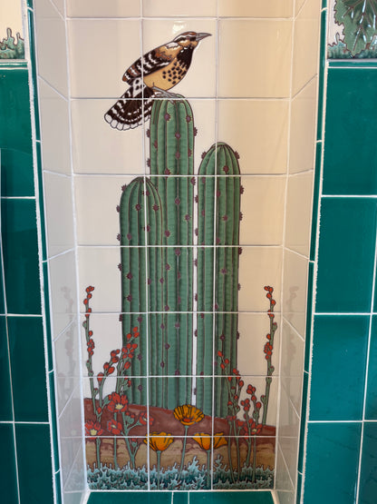 Cactus Wren with Wildflowers 18"x36" Mural