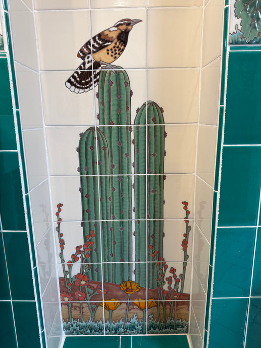 Cactus Wren with Wildflowers 18"x36" Mural