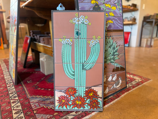 Saguaro on Terra Cotta, Red, or Emerald, 12x24 Tile Mural - Arizona Desert Southwest Art | Outdoor Wall Decor
