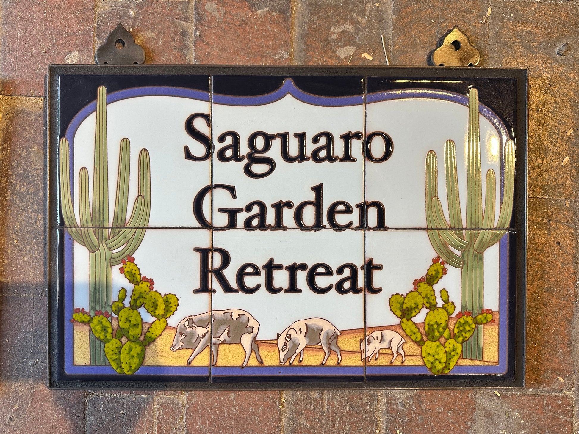 Custom Tile House Sign: 18" Wide by 12" Tall Framed Sign with Personalized Text - Choice of Javelinas, Quail or Roadrunner