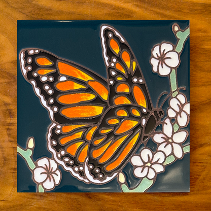 Monarch with White Flowers Tile Art Trivet