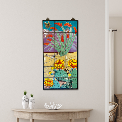 Ocotillo with Roadrunner - Desert Scene Tile Mural 18"x36"