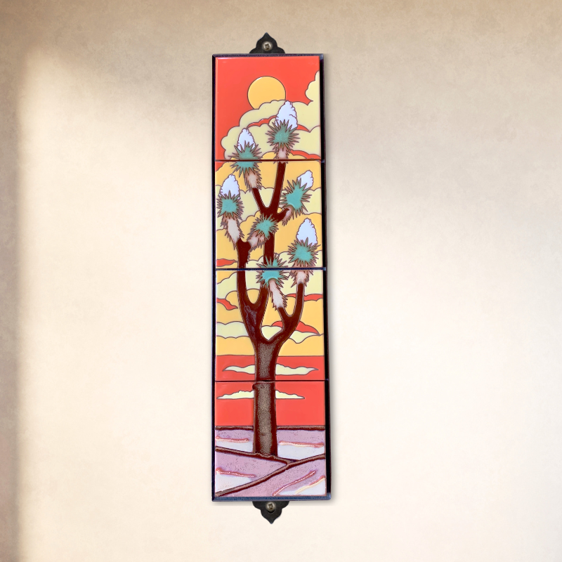 joshua tree ceramic tile desert wall art on beige wall