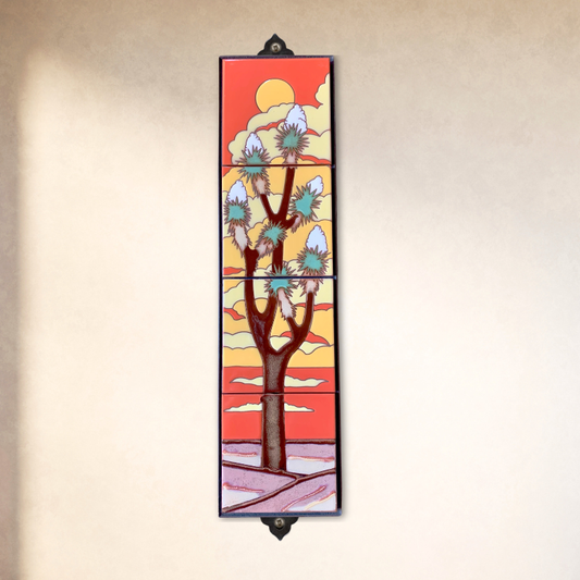 joshua tree ceramic tile desert wall art on beige wall
