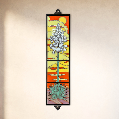 blooming yucca ceramic tile wall art on beige wall