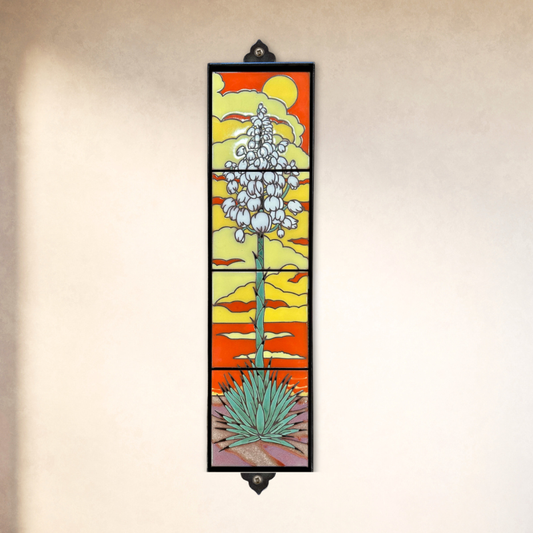 blooming yucca ceramic tile wall art on beige wall