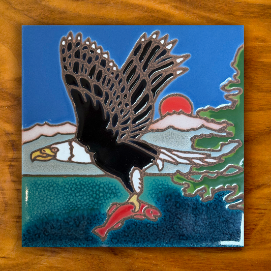 bald eagle and fish ceramic tile