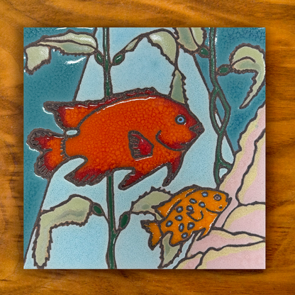 orange and red garibaldi fish ceramic tile