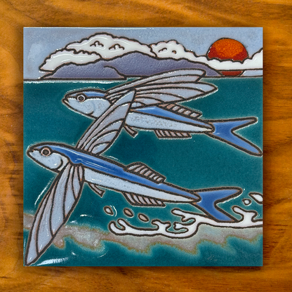 flying fish in the ocean ceramic tile