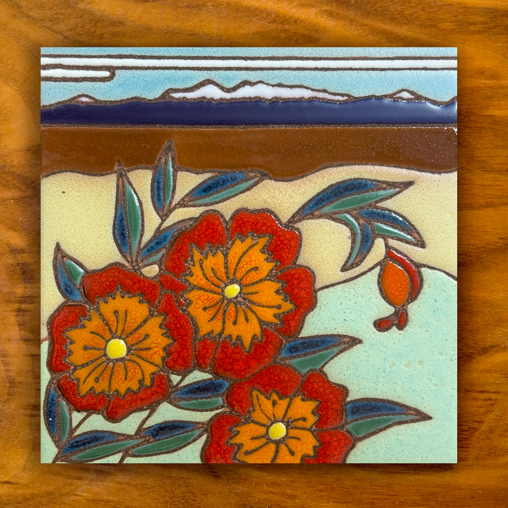 red poppies landscape ceramic tile