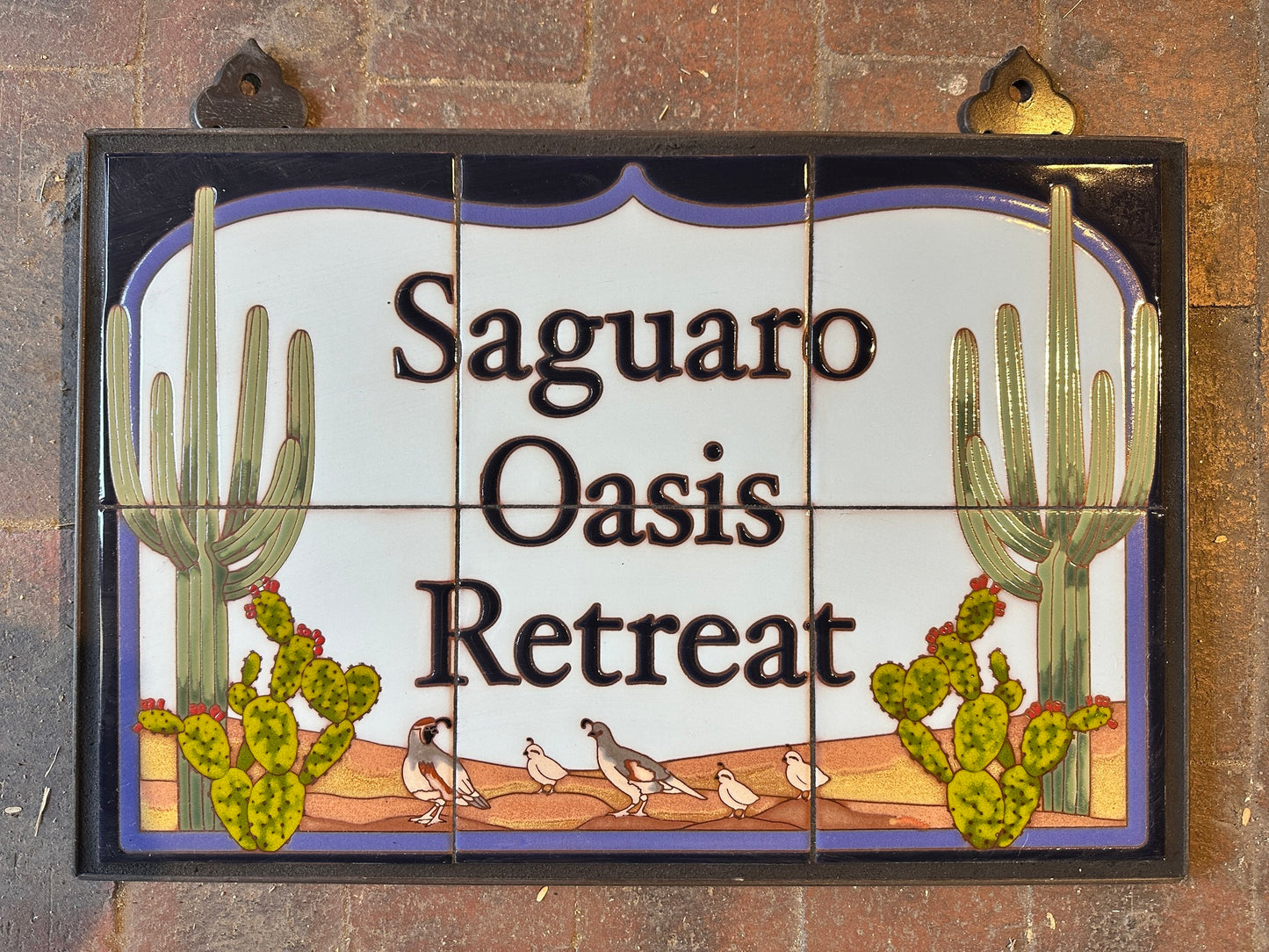 Custom Tile House Sign: 18" Wide by 12" Tall Framed Sign with Personalized Text - Choice of Javelinas, Quail or Roadrunner