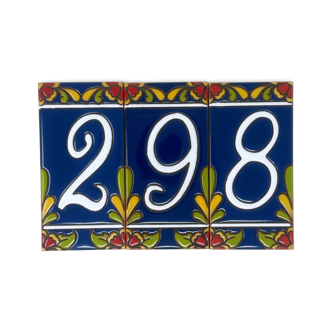 Cobalt Blue Talavera House Number Tiles - Earthtones Tile - Ceramic tile house sign, wall art gift or kitchen trivet
