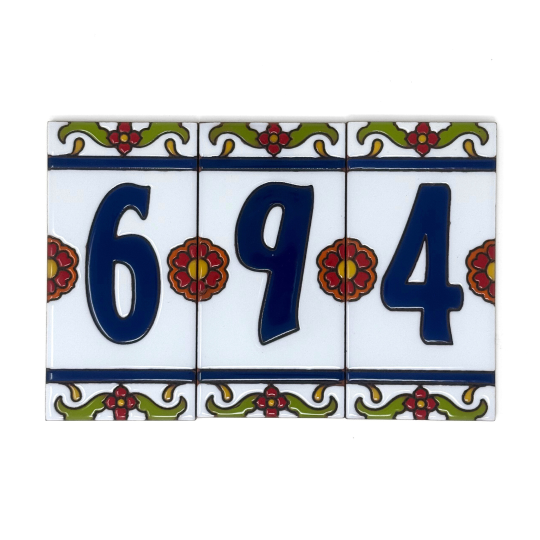 White Talavera House Number Tiles - Earthtones Tile - Ceramic tile house sign, wall art gift or kitchen trivet