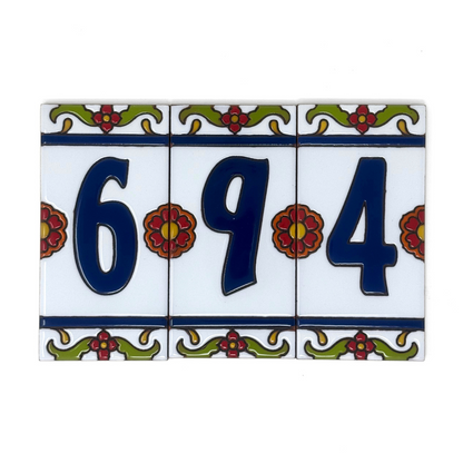 White Talavera House Number Tiles - Earthtones Tile - Ceramic tile house sign, wall art gift or kitchen trivet