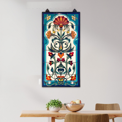 Arabesque Indian Floral Fine Art Tile Mural | Indoor Outdoor Colorful Framed Wall Art