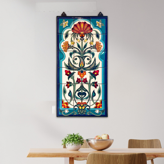 Arabesque Indian Floral Fine Art Tile Mural | Indoor Outdoor Colorful Framed Wall Art