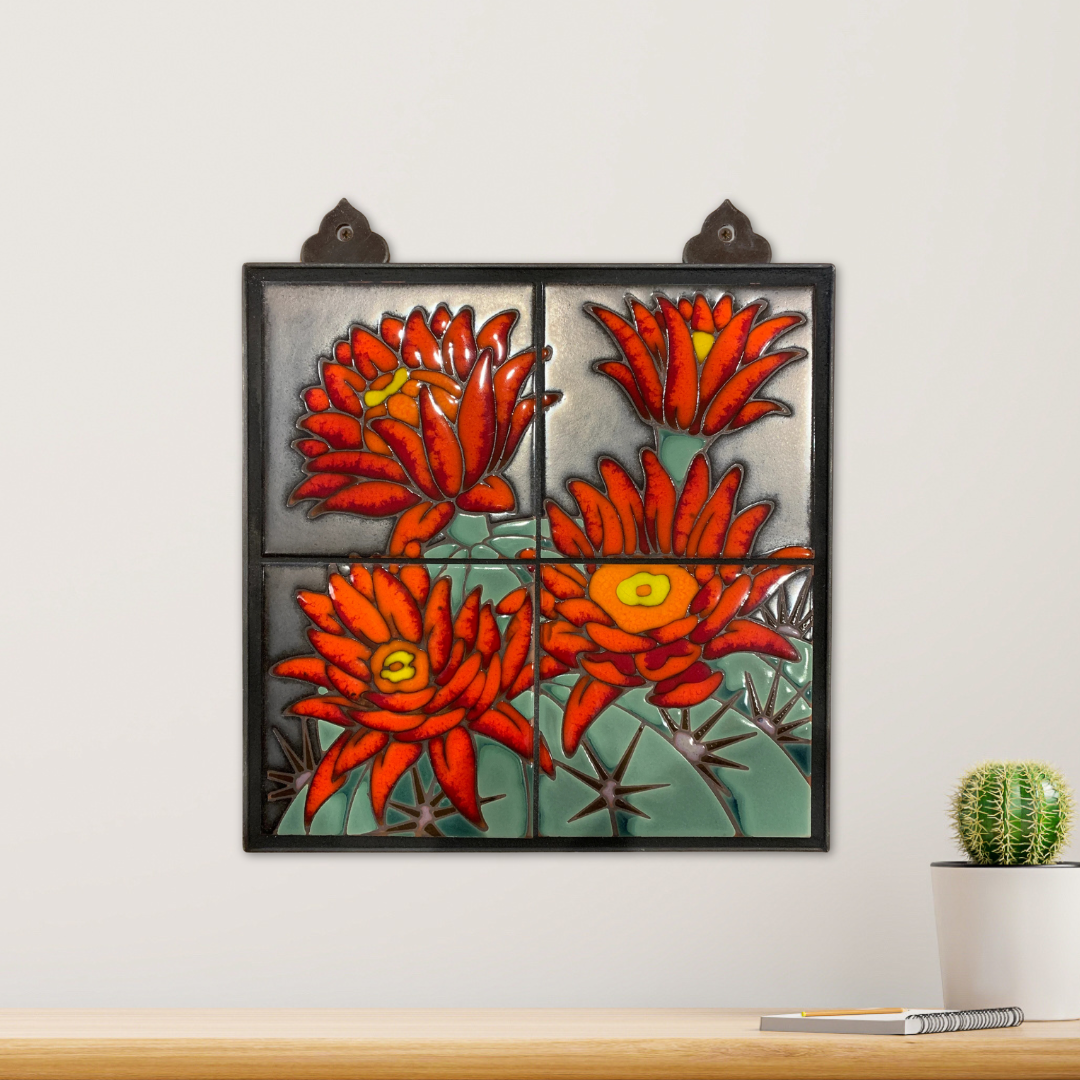 Hedgehog Blooms Tile Mural  | Cactus Art | Southwest Wall Art 