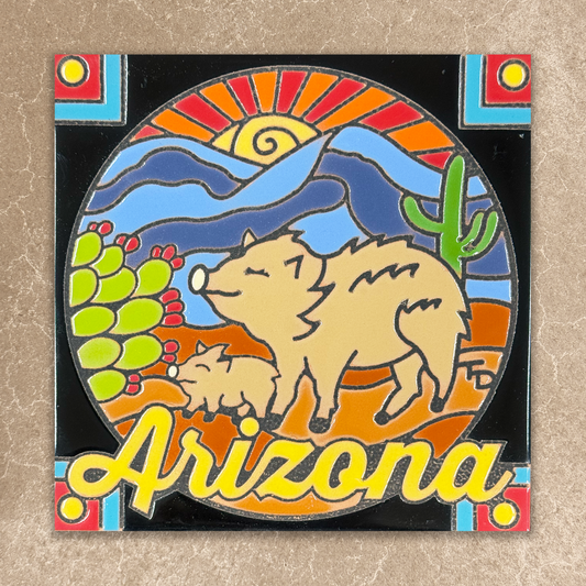 javelina ceramic tile with yellow arizona text and cactus