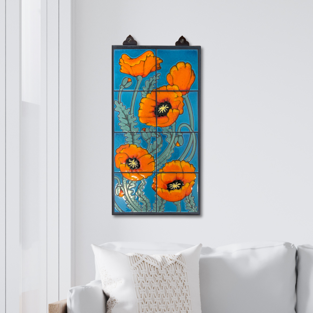 Floral wall art | Ceramic tile | Poppies 