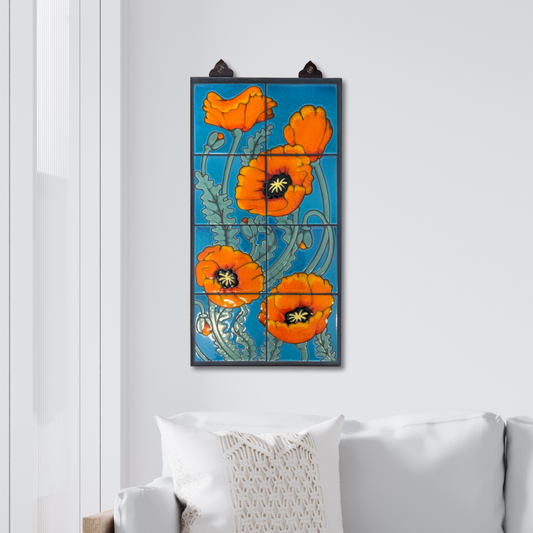 Floral wall art | Ceramic tile | Poppies 