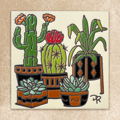 Cactus in Terracotta Pots Tile (8955), Earthtones Heritage Collection