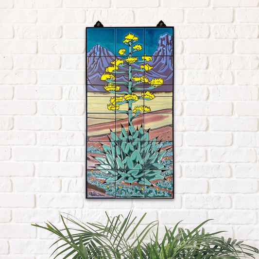 Century Plant with full Background Fine Art Tile Mural 18"x36" | Southwest Art | Colorful Framed Wall Decor