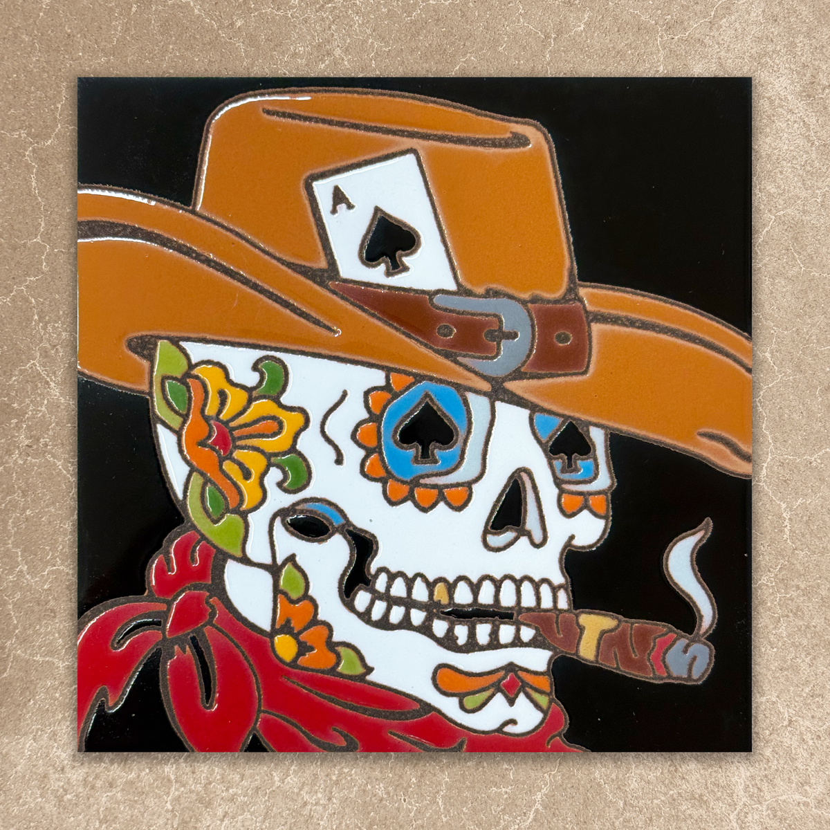 skeleton cowboy day of the dead ceramic tile
