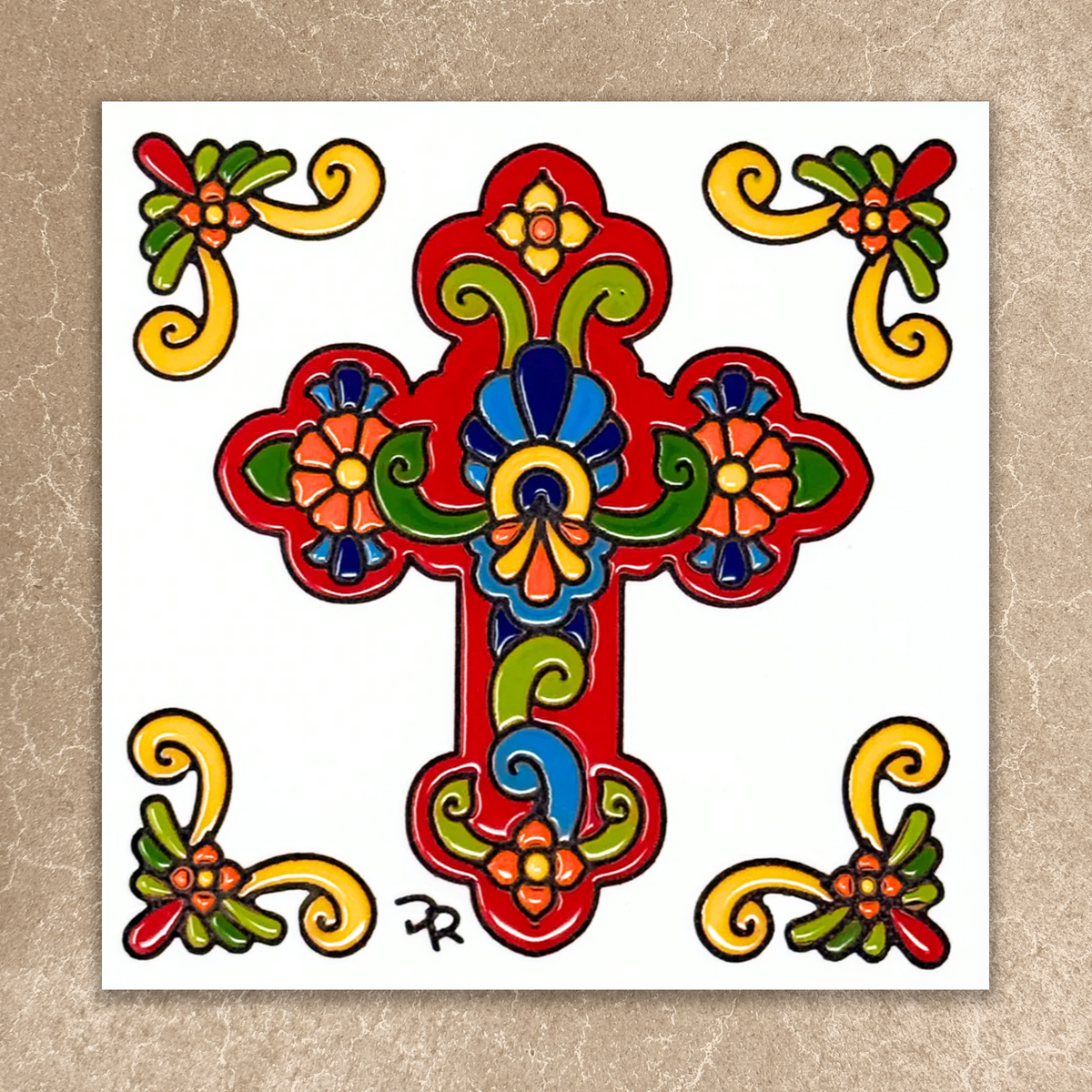 Talavera Cross Tile (7830), Earthtones Heritage Collection