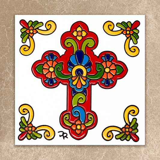 Talavera Cross Tile (7830), Earthtones Heritage Collection