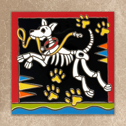 day of the dead dog with leash tile
