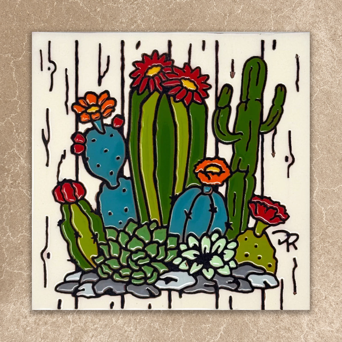 Farmhouse Cactus Garden Tile (8942), Earthtones Heritage Collection